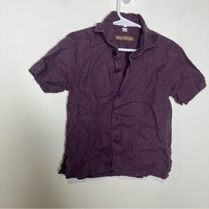 Island importer 100% linen button down shirt purple kids size 4 natural fibers‎